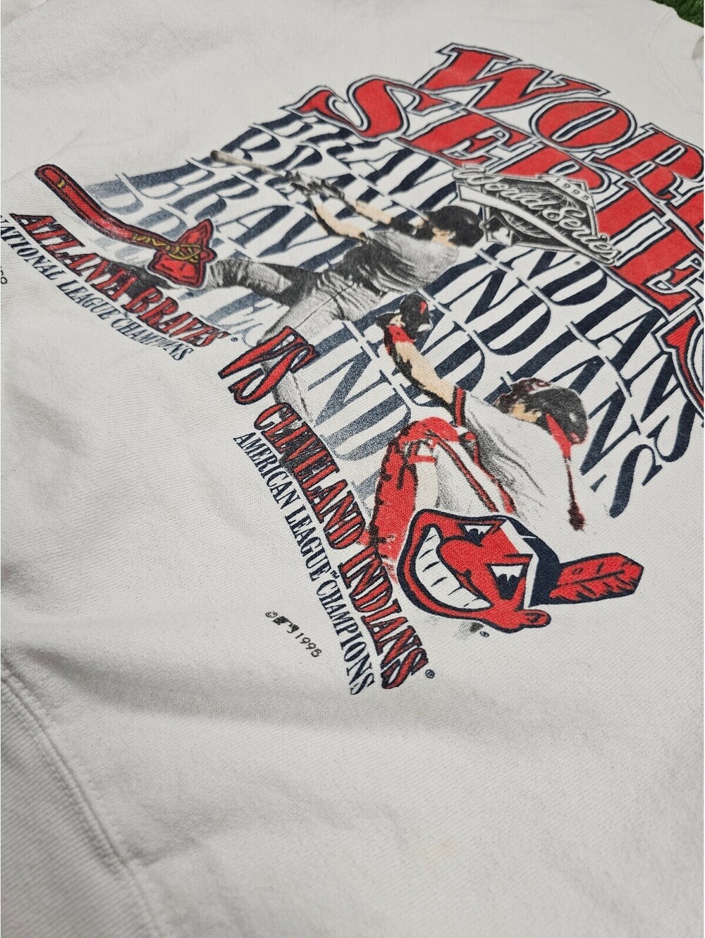 Vintage 1995 World Series Braves vs Indians Crewneck Sweatshirt Chief Wahoo - Picture 2 of 8